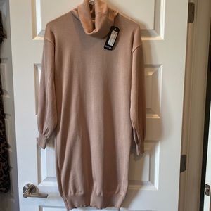 Beige/Tan Stretchy Sweater Dress with Turtleneck NWT Sz M/L
